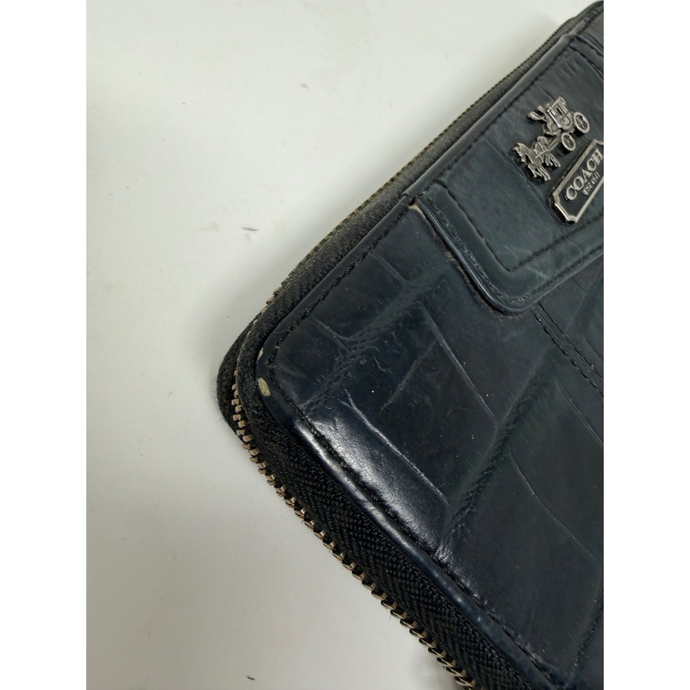 COACH Crocodile Embossed Leather Accordion Black Wallet 8‎ inches - Picture 7 of 16